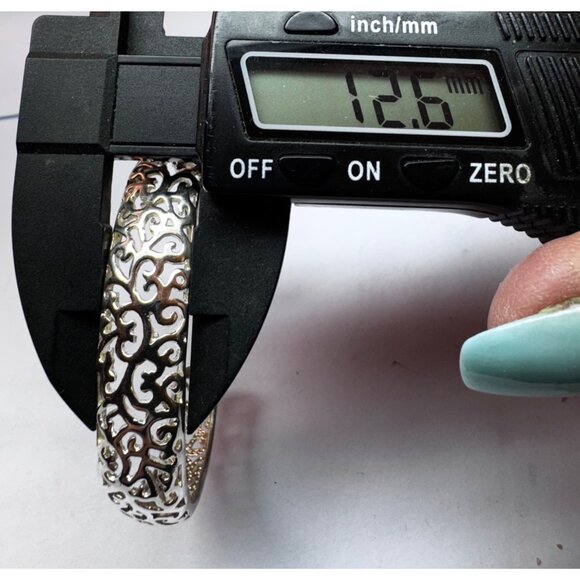 Sterling Silver 925 Filigree Cuff Bracelet • Estate Jewelry • Size 5.50 Inch - Picture 6 of 9